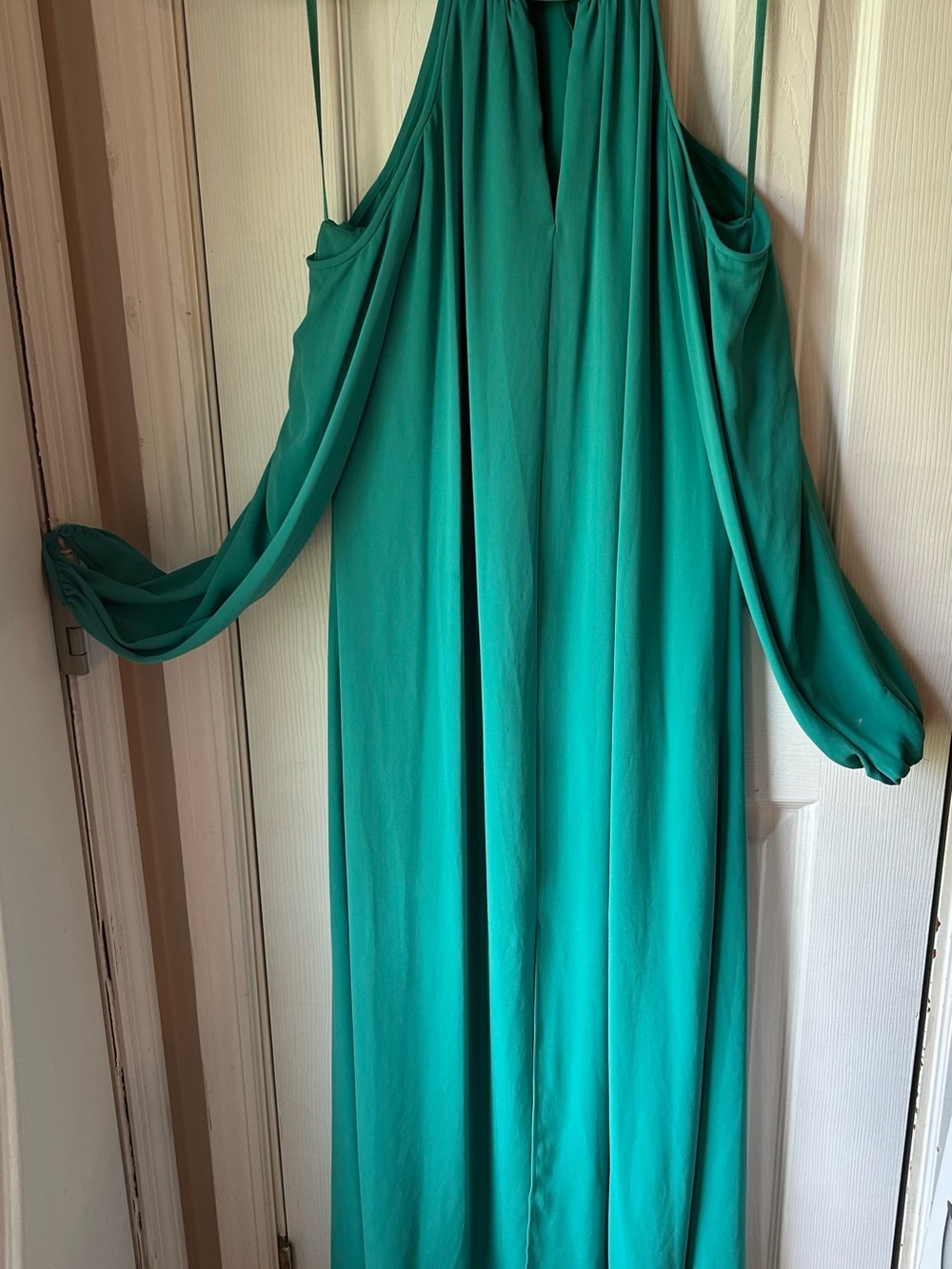 BCBGMaxAzria Teal Ivonka Cold Shoulder  Halter Maxi Dress